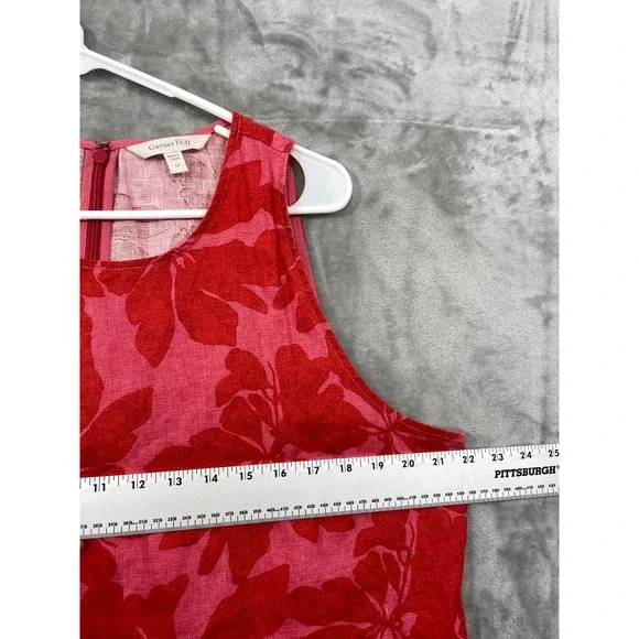 Garnet Hill 100% Linen Dress Size 14 European Flax Red Floral Pockets Sleeveless - Picture 5 of 8